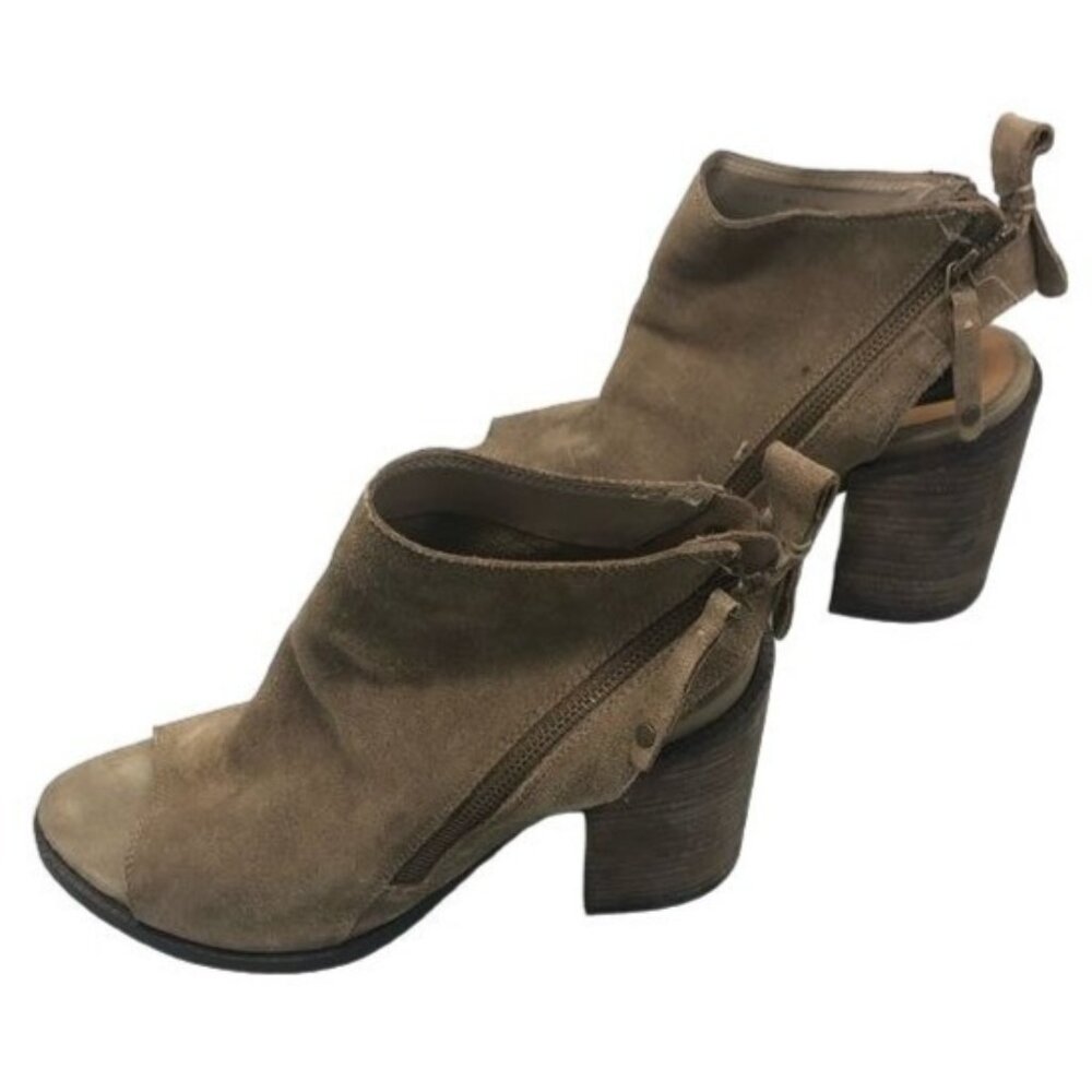 dolce vita brown suede zip up chunk heel open toe shoes size 9.5 READ